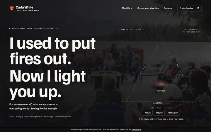 The homepage of the concept for Ignite with Carla White