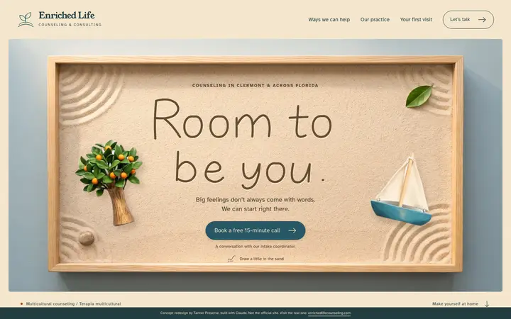 The homepage of the concept for Enriched Life Counseling