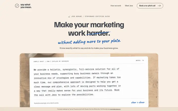 The homepage of the concept for Jessica Berube