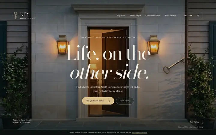 The homepage of the concept for Key Realty Solutions