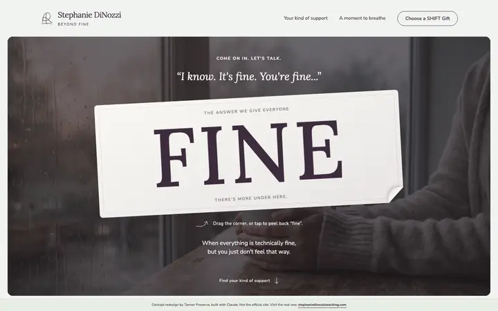 The homepage of the concept for Stephanie DiNozzi Coaching