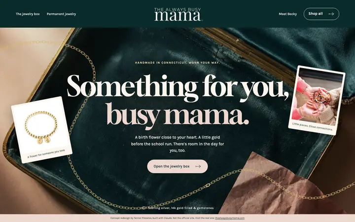 The homepage of the concept for The Always Busy Mama